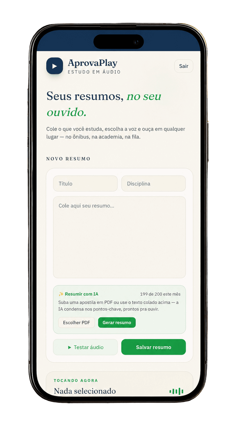Tela do AprovaPlay para enviar um resumo ou PDF